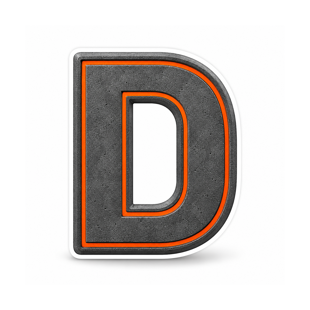 Graphite Letter D with Orange Outline Art Vinyl Decal Stickers