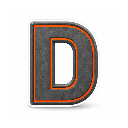 Graphite Letter D with Orange Outline Art Vinyl Decal Stickers