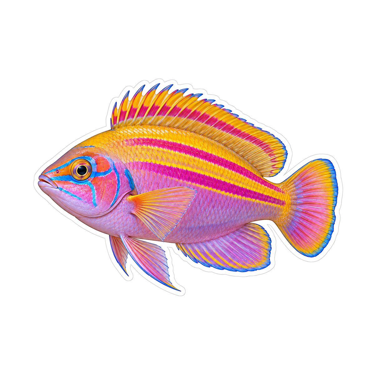 Pink Fish with Yellow Stripes and Orange Tail Vinyl Decal Stickers