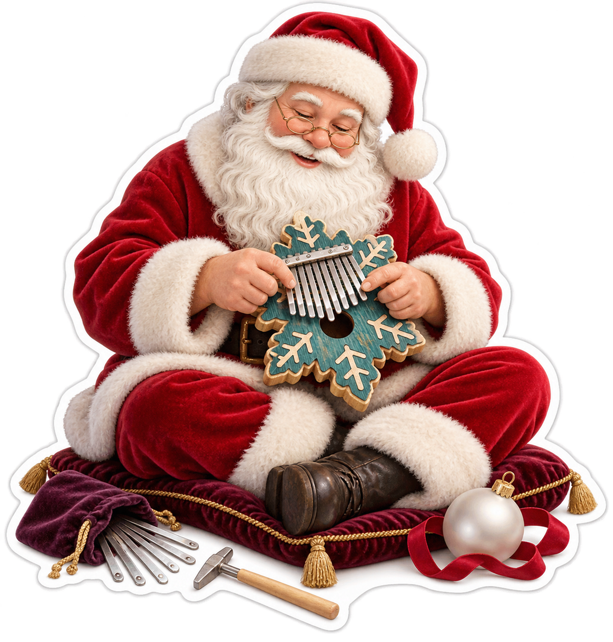 Santa Playing Snowflake Thumb Piano Art Vinyl Decal Stickers
