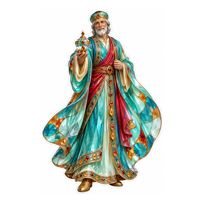 Turquoise Gem Robe Wise Man with Gift Art Vinyl Decal Stickers