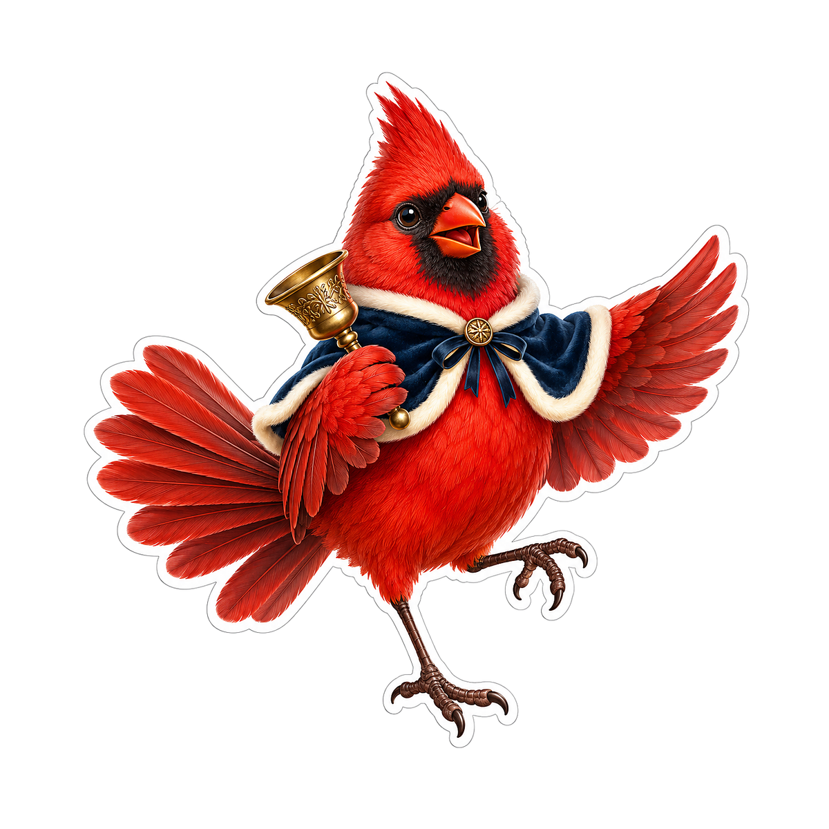 Red Cardinal with Navy Cape and Golden Bell Vinyl Decal Stickers