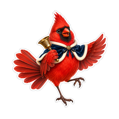 Red Cardinal with Navy Cape and Golden Bell Vinyl Decal Stickers