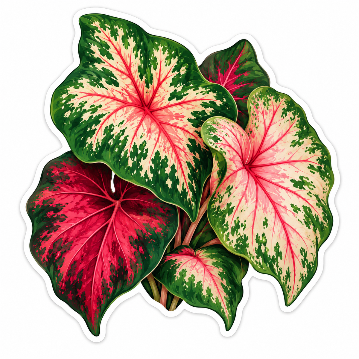 Pink Cream Green Caladium Leaves Vinyl Decal Stickers