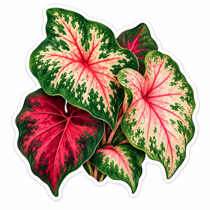 Pink Cream Green Caladium Leaves Vinyl Decal Stickers