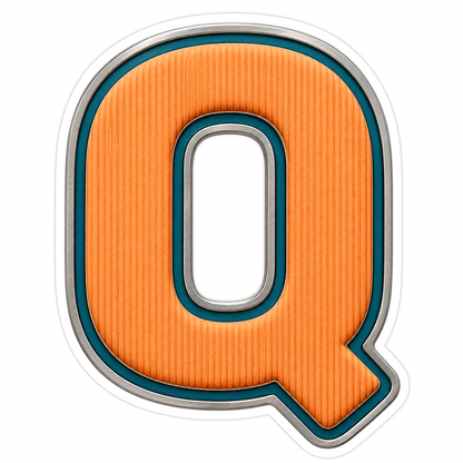 Orange Ribbed Letter Q with Teal Trim Art Vinyl Decal Stickers
