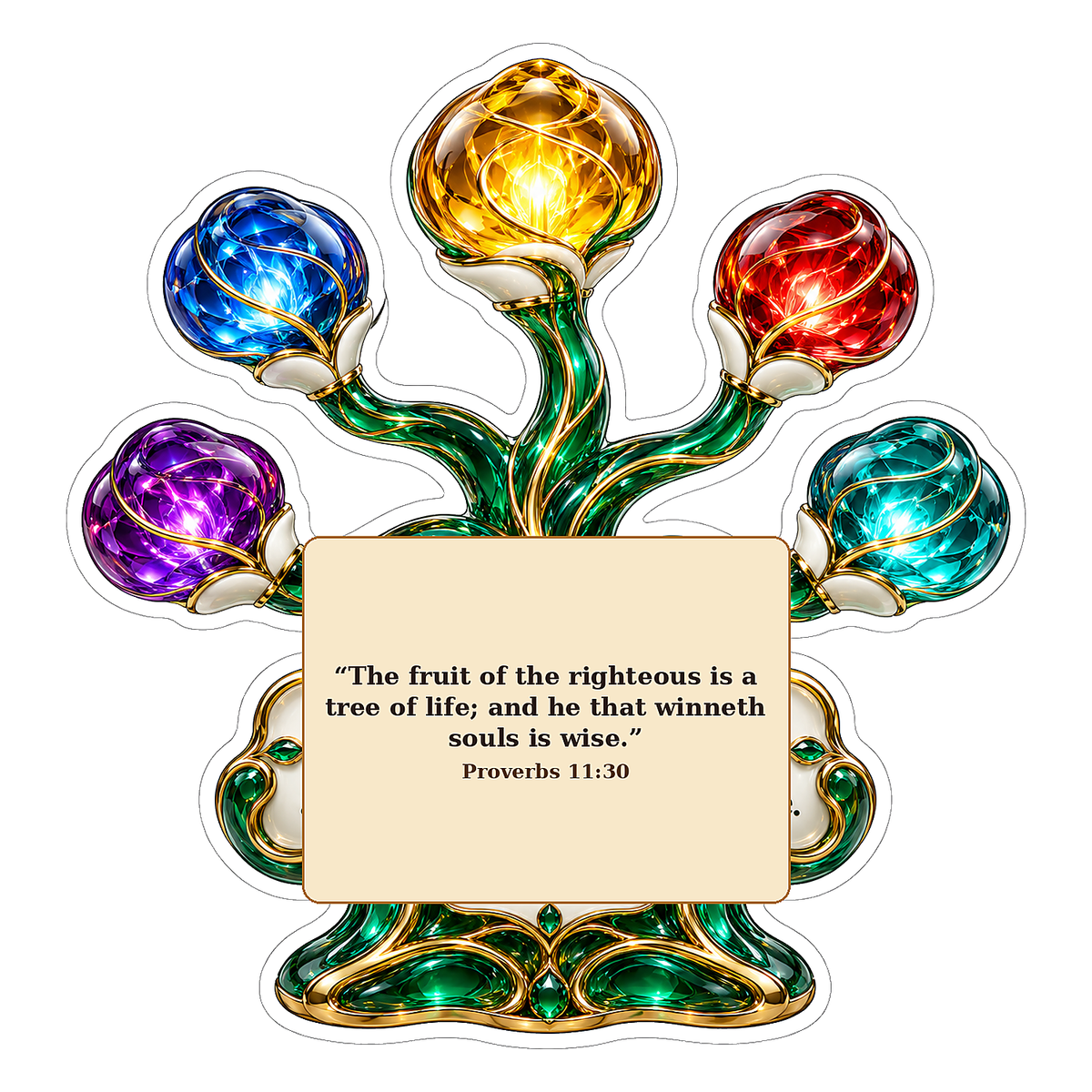 Green Jeweled Five Orb Scripture Tree Art Vinyl Decal Stickers