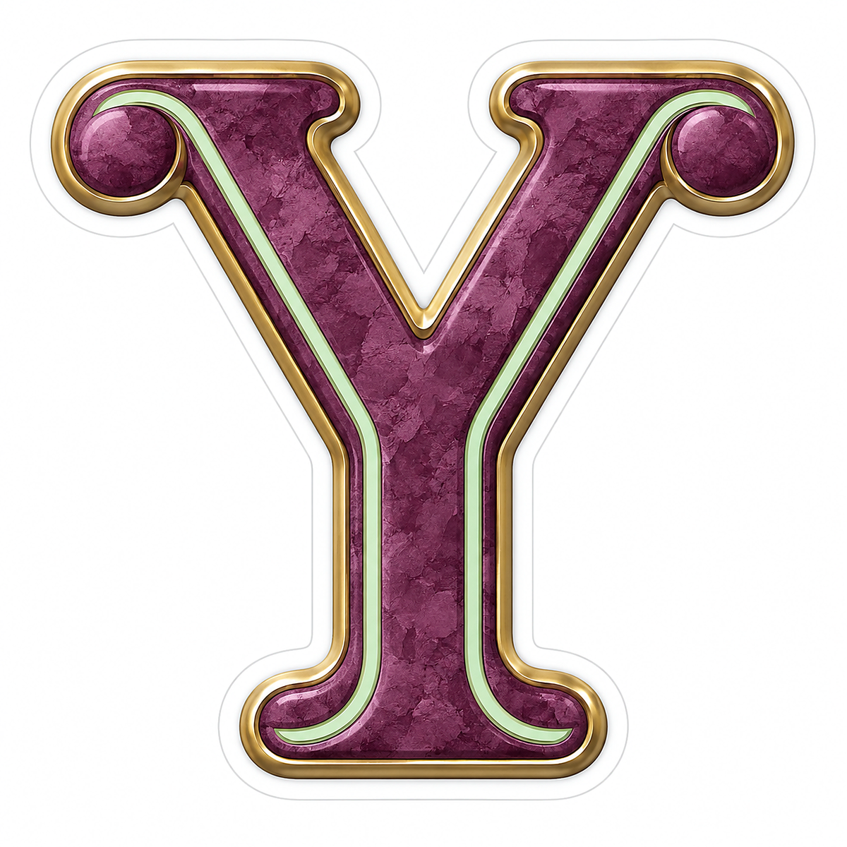 Plum Mottled Mint Gold Trim Letter Y Vinyl Decal Stickers