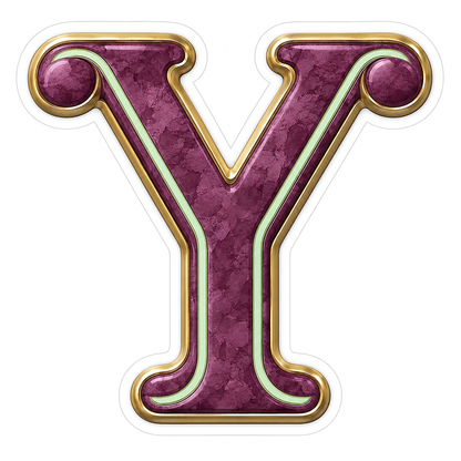 Plum Mottled Mint Gold Trim Letter Y Vinyl Decal Stickers