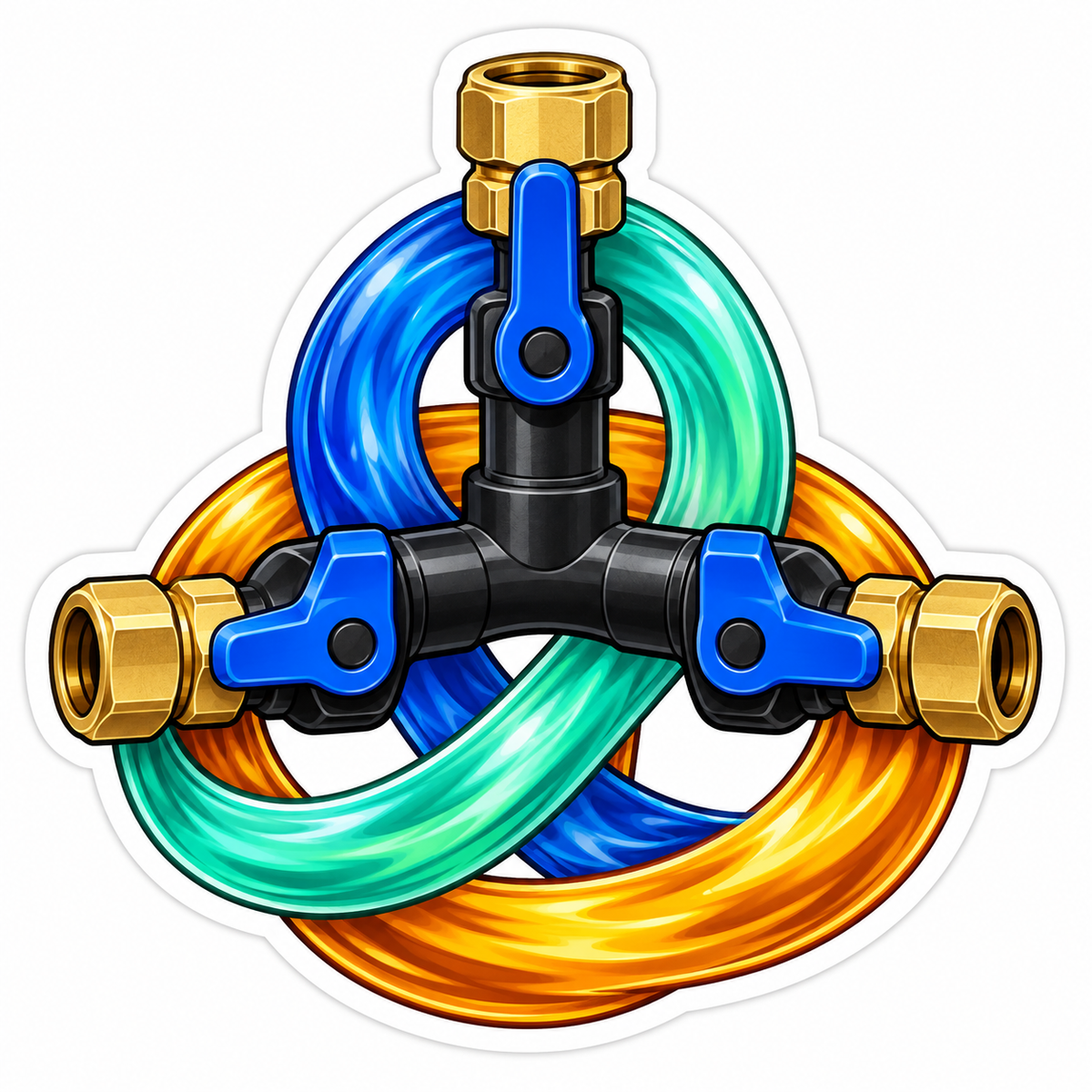 Colorful Braided Tubes and Three Blue Valves Vinyl Decal Stickers