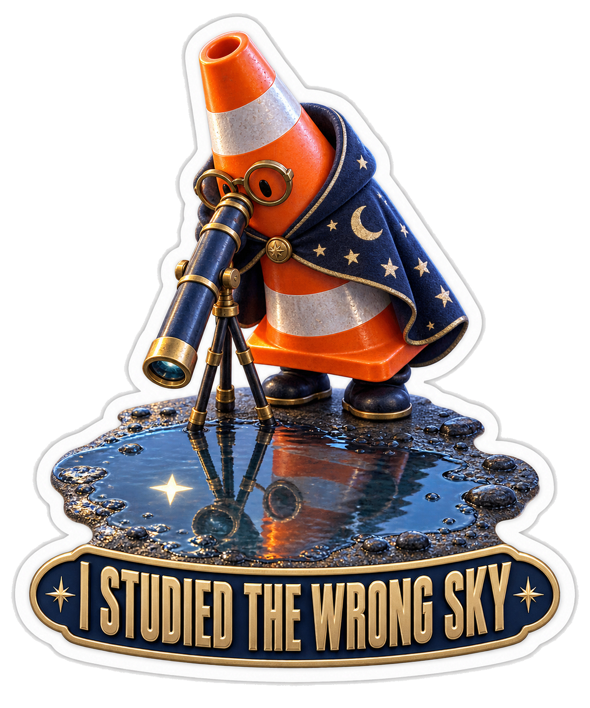 Traffic Cone Telescope Puddle Art Vinyl Decal Stickers