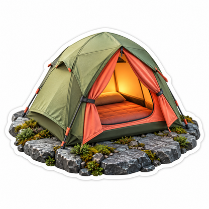 Green Camping Tent With Warm Orange Interior Art Vinyl Decal Stickers