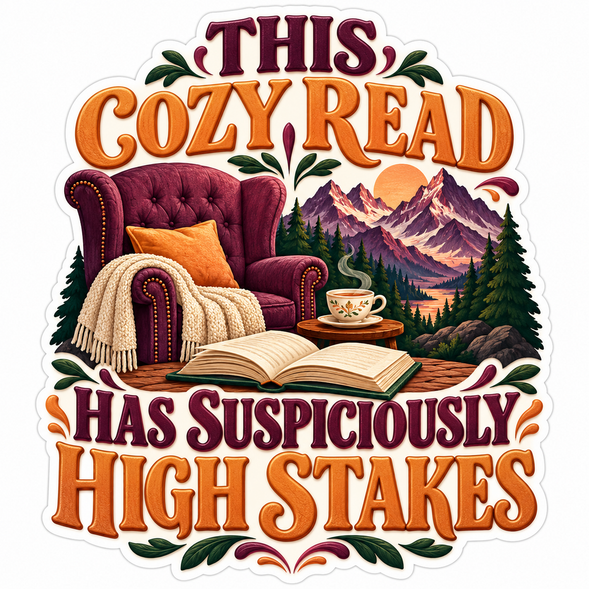 Cozy Read High Stakes Mountain Chair Art Vinyl Decal Stickers
