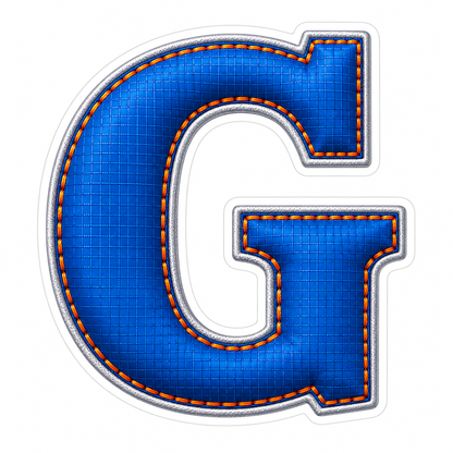 Blue Grid Letter G with Orange Stitch Art Vinyl Decal Stickers