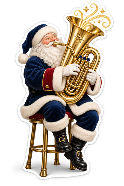Navy Coat Santa Playing Gold Horn Art Vinyl Decal Stickers