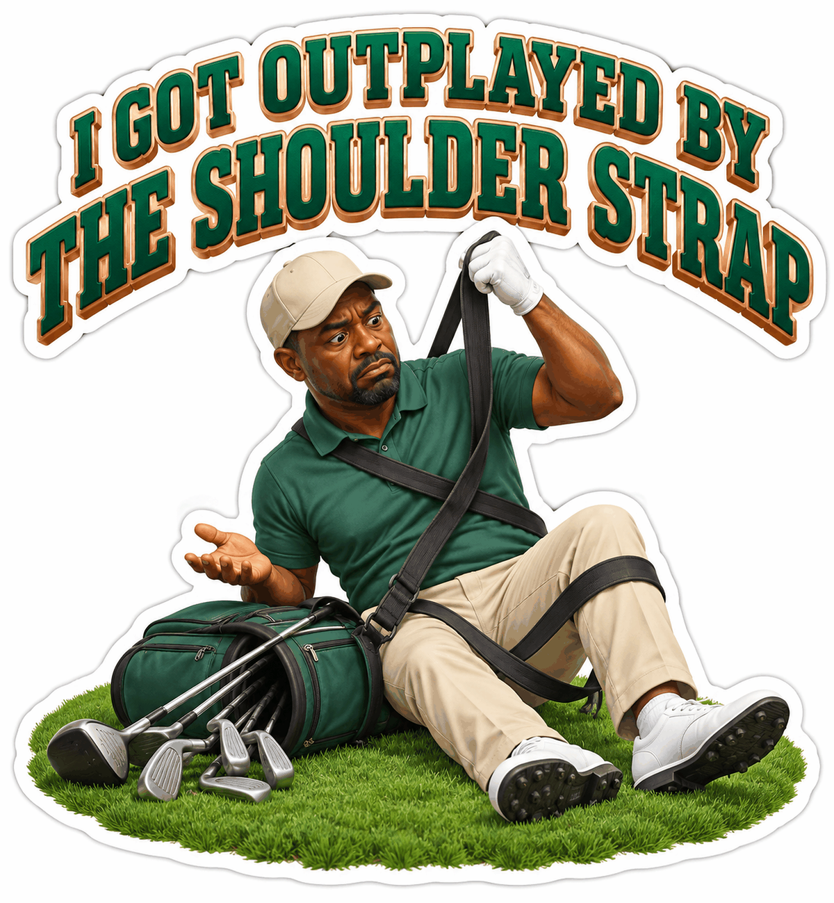 Golfer Tangled in Golf Bag Shoulder Strap Vinyl Decal Stickers