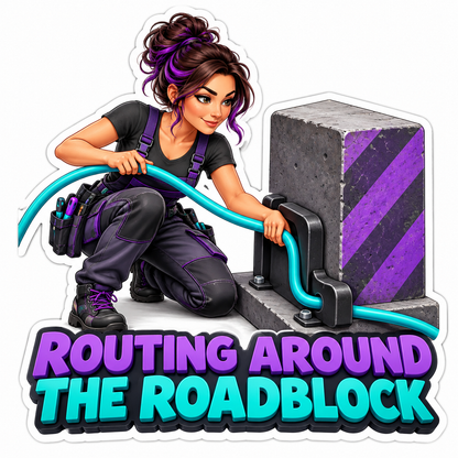 Cable Installer Routing Teal Wire around a Block Vinyl Decal Stickers