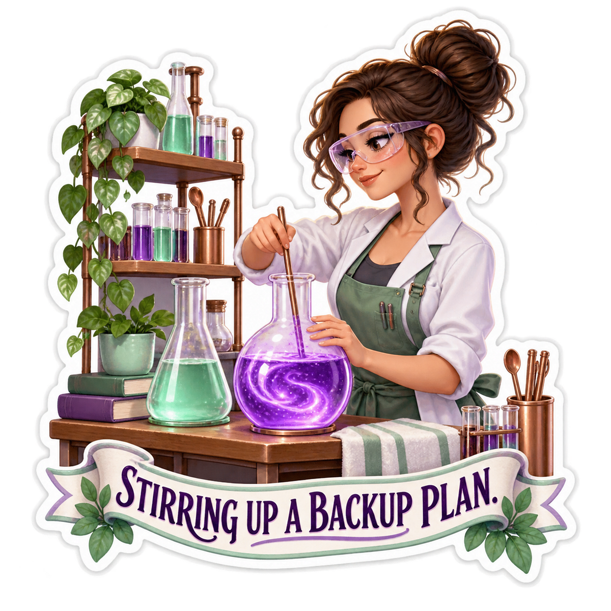 Woman Stirring Purple Flask Art Vinyl Decal Stickers