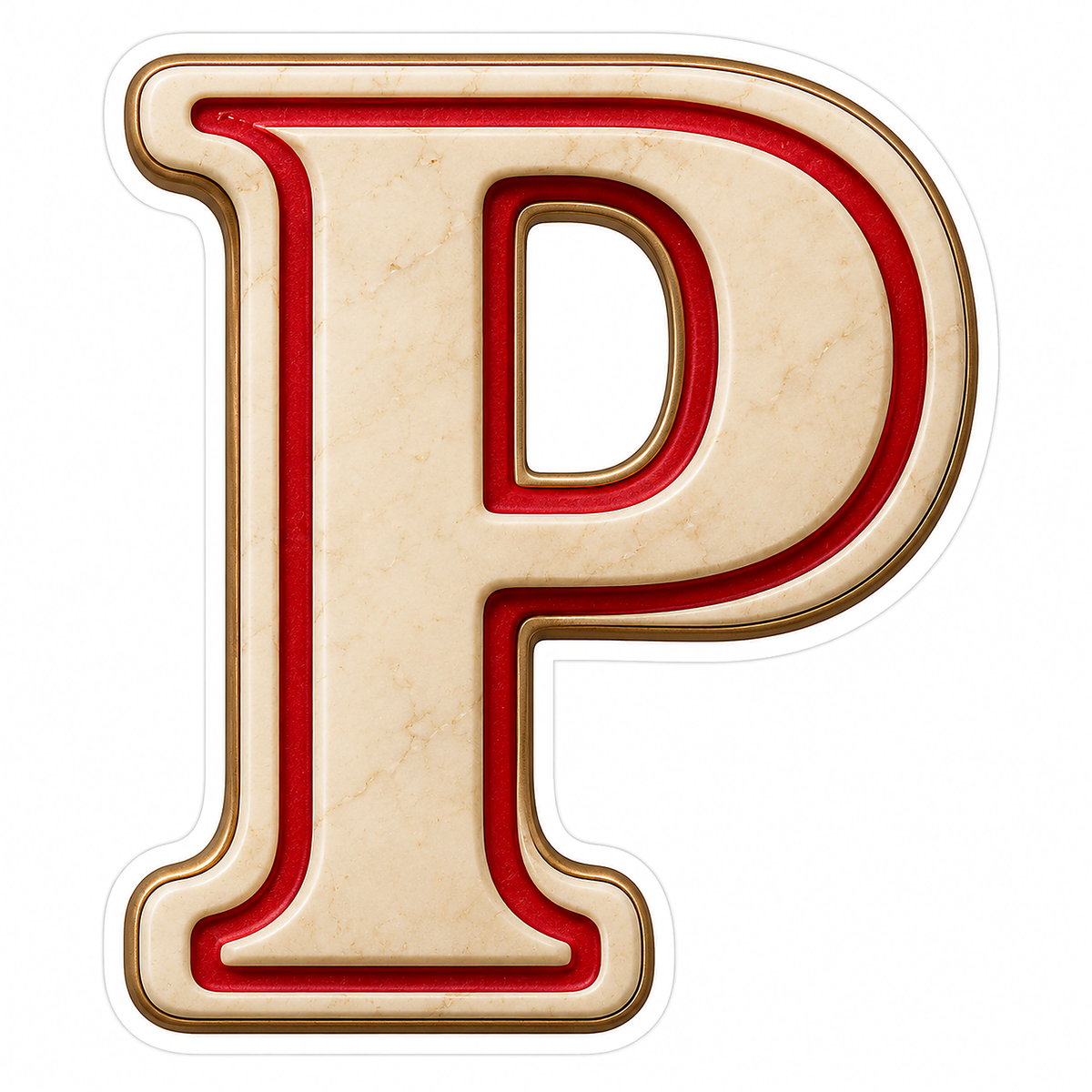 Cream Stone Letter P with Red Inset Art Vinyl Decal Stickers