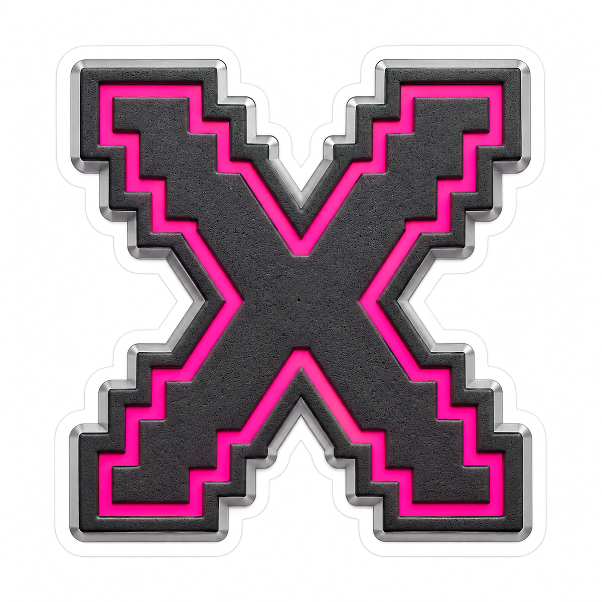 Charcoal Pixel Letter X with Pink Line Art Vinyl Decal Stickers