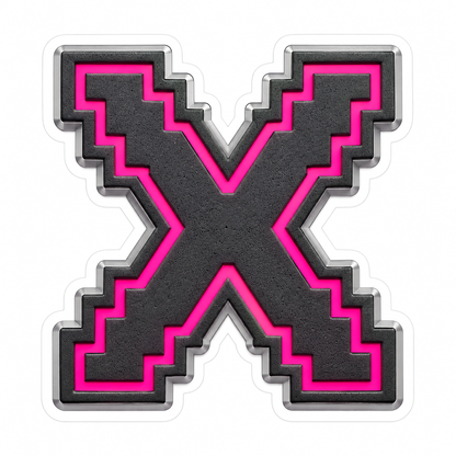 Charcoal Pixel Letter X with Pink Line Art Vinyl Decal Stickers