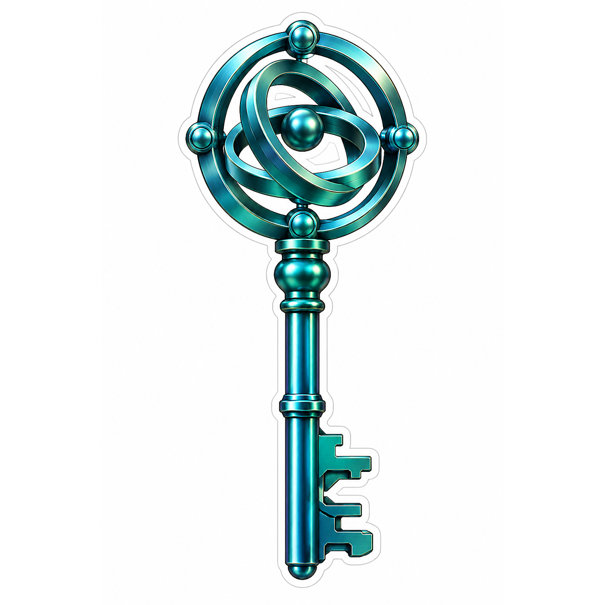 Teal Key with Orbital Rings and Spheres Vinyl Decal Stickers