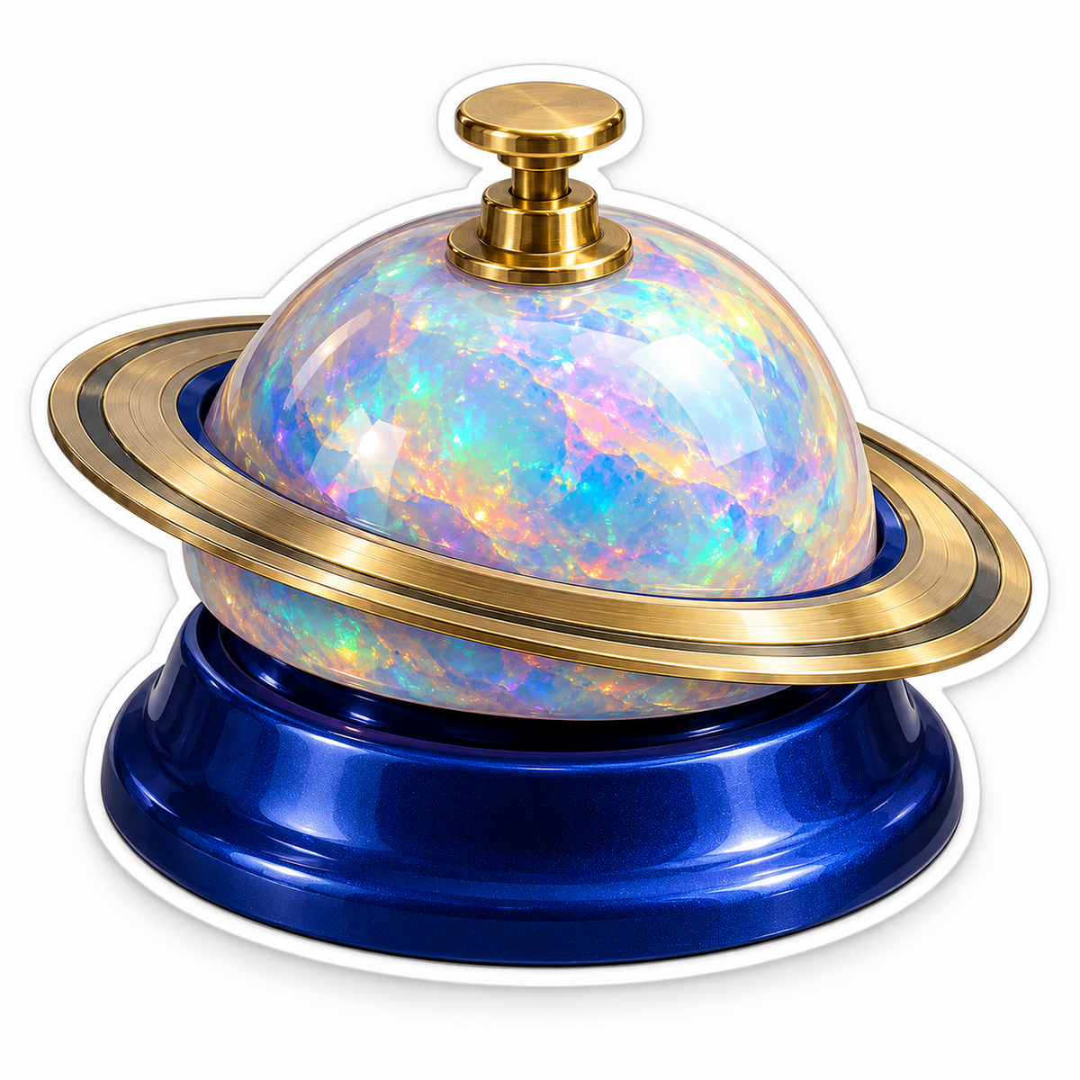 Iridescent Ringed Planet Bell on a Blue Base Vinyl Decal Stickers