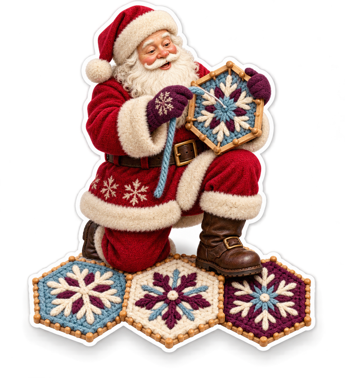 Santa Weaving Hexagon Snowflake Art Vinyl Decal Stickers