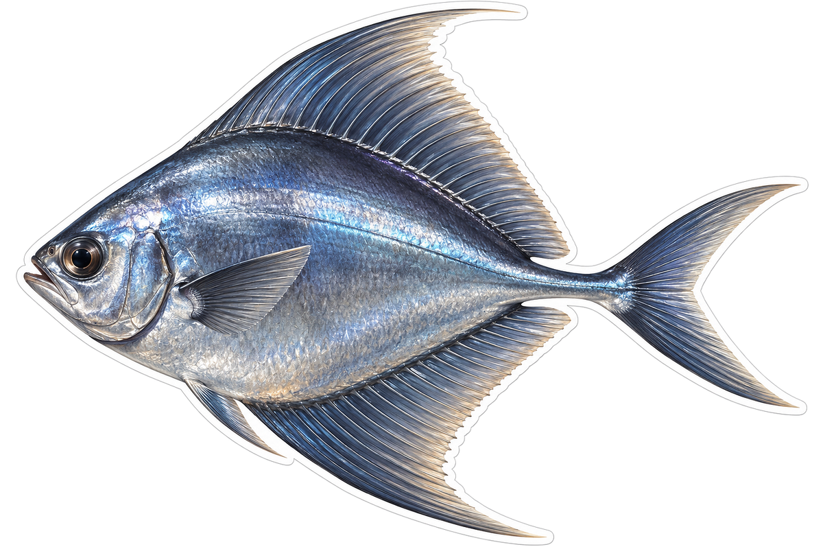 Silver Blue Fish with Tall Sweeping Fins Vinyl Decal Stickers