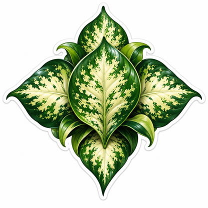 Variegated Green Leaves Diamond Arrangement Vinyl Decal Stickers