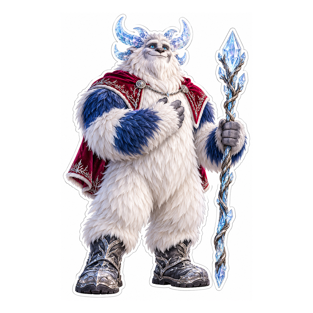 White Furry Ice King with Crystal Staff Vinyl Decal Stickers