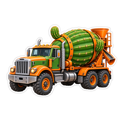 Green Cactus Cement Mixer Truck Art Vinyl Decal Stickers