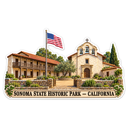 California Bell Mission with American Flag Art Vinyl Decal Stickers