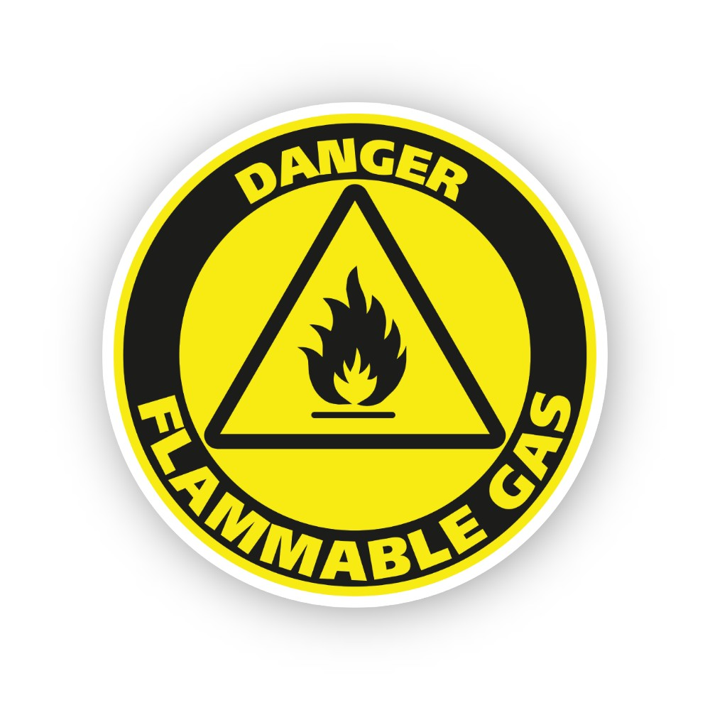 Yellow Danger Flammable Gas Flame Circle Vinyl Decal Stickers