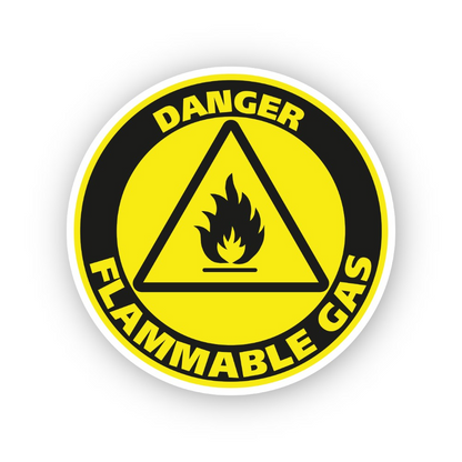 Yellow Danger Flammable Gas Flame Circle Vinyl Decal Stickers