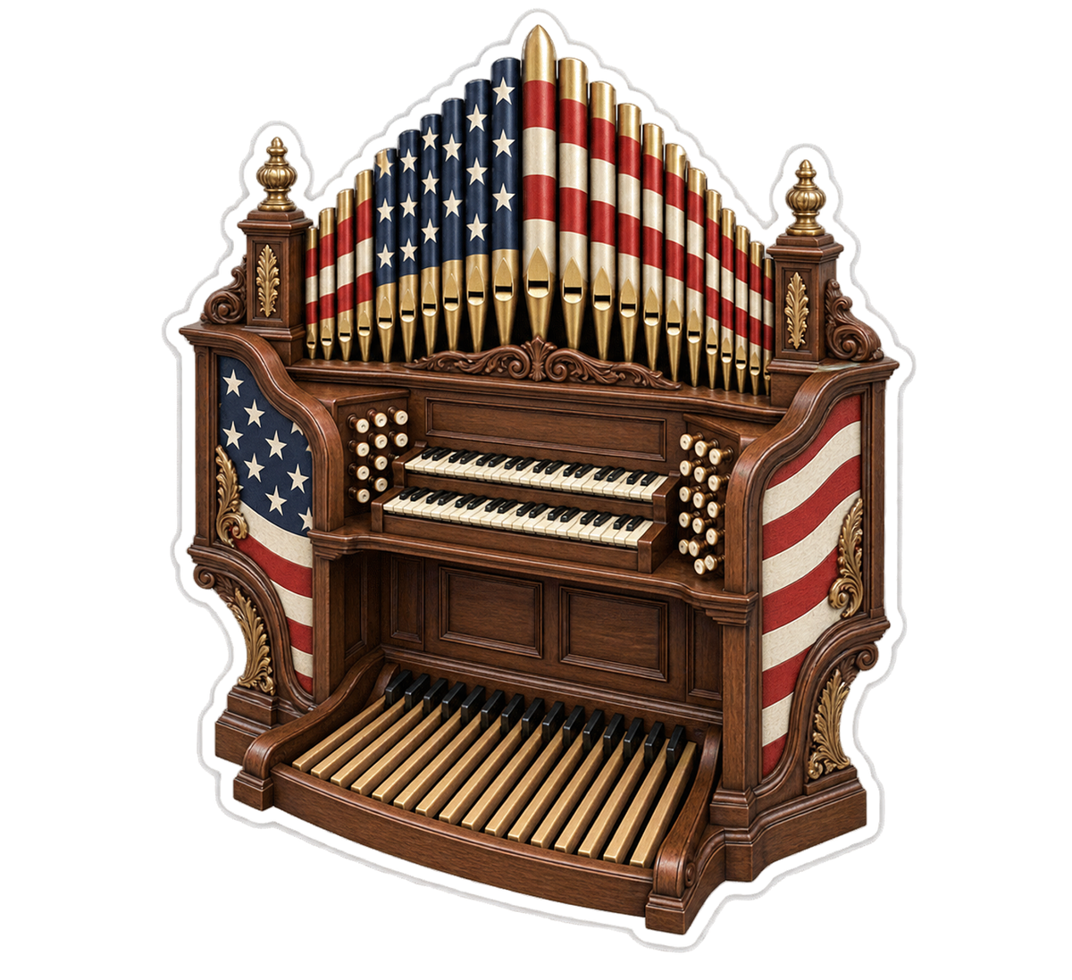 USA Flag Wooden Pipe Organ Art Vinyl Decal Stickers