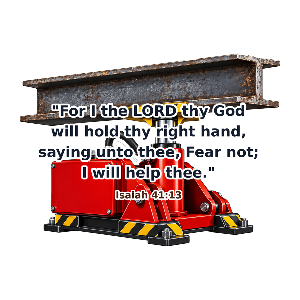 Red Hydraulic Lift with Steel Beam and Verse Vinyl Decal Stickers