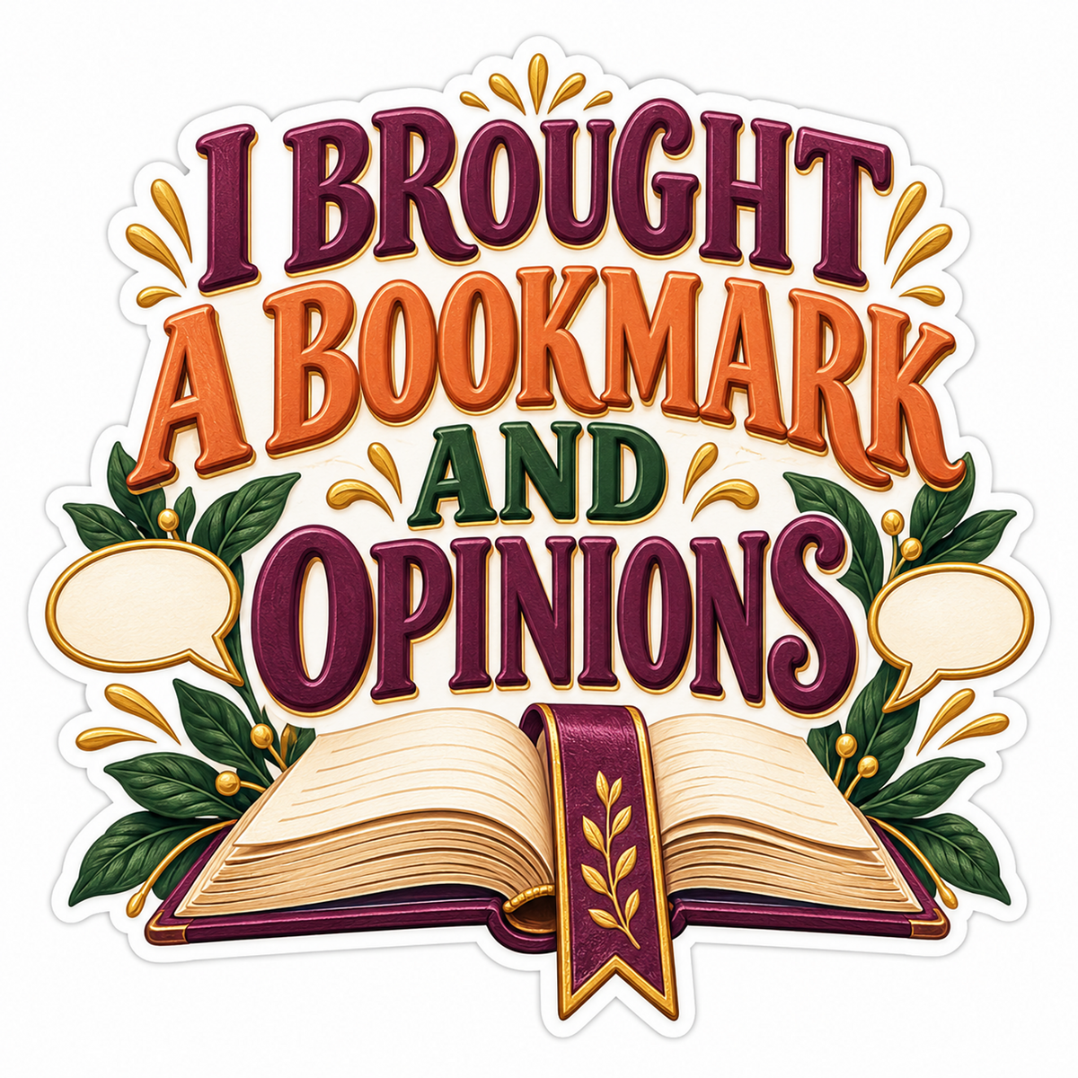 Open Book Bookmark and Opinions Quote Art Vinyl Decal Stickers