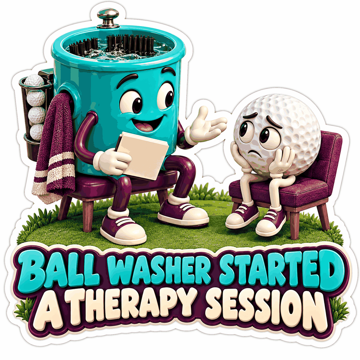 Golf Ball Washer Friendly Chat Art Vinyl Decal Stickers