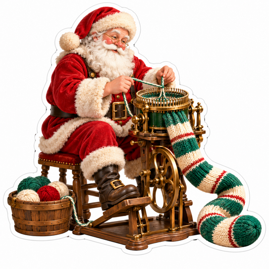 Santa Knitting Long Red Green Stocking Vinyl Decal Stickers