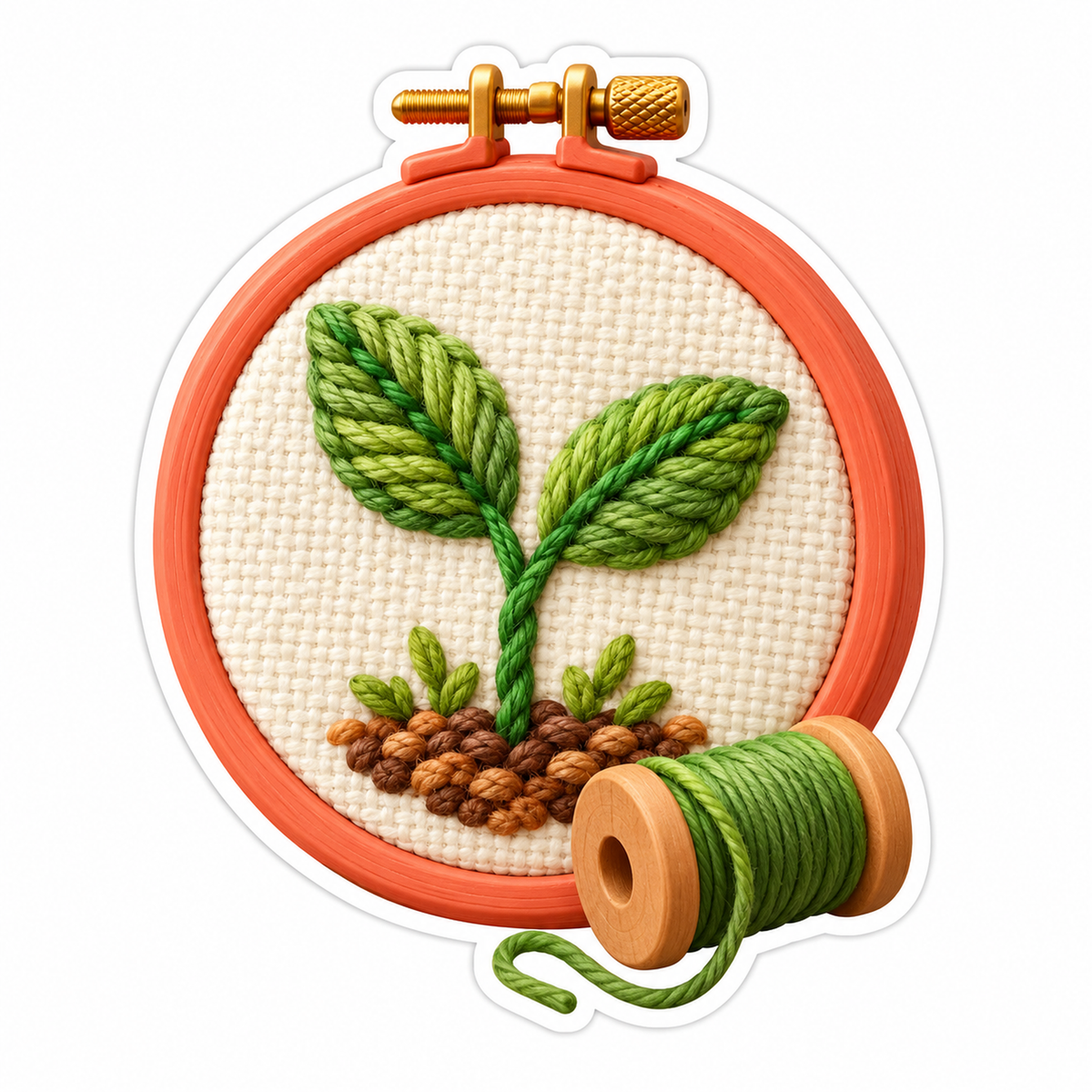 Coral Hoop With Embroidered Green Sprout Art Vinyl Decal Stickers