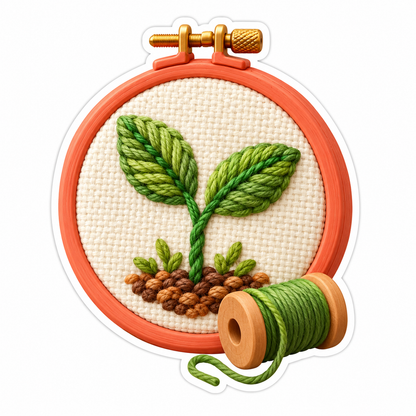 Coral Hoop With Embroidered Green Sprout Art Vinyl Decal Stickers