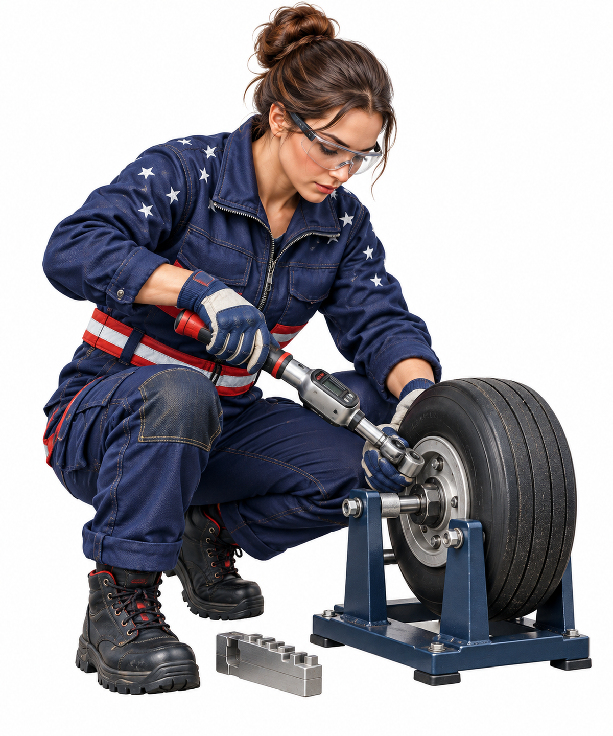 Woman in Star Coveralls Working on Wheel Art Vinyl Decal Stickers