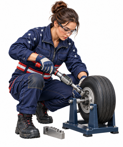 Woman in Star Coveralls Working on Wheel Art Vinyl Decal Stickers