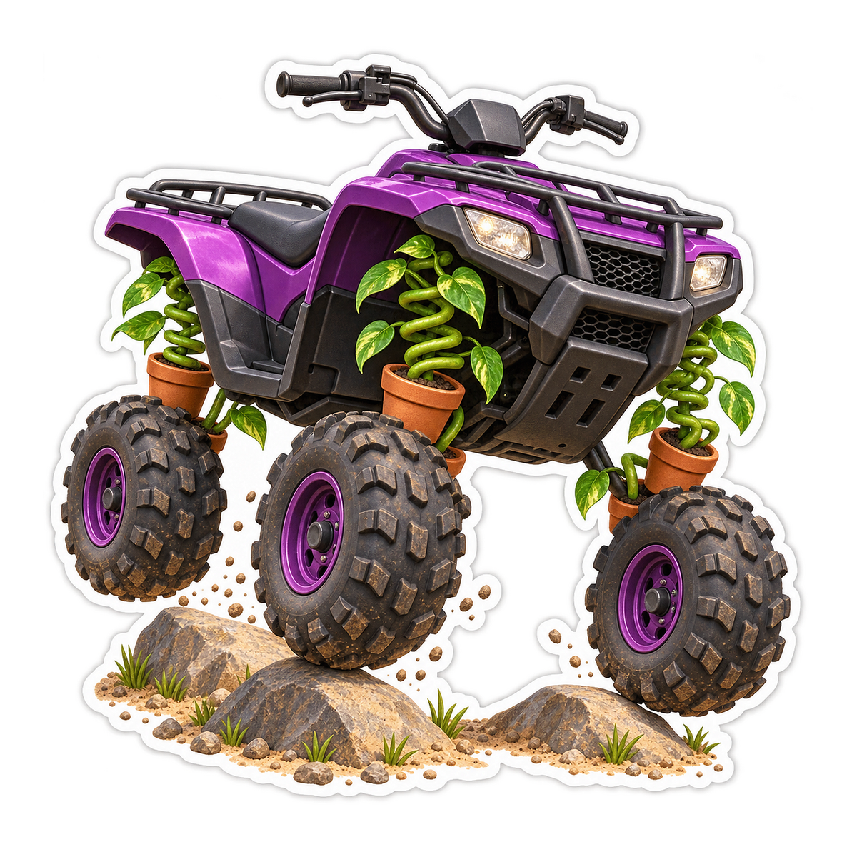 Purple Quad Bike with Plant Springs Art Vinyl Decal Stickers