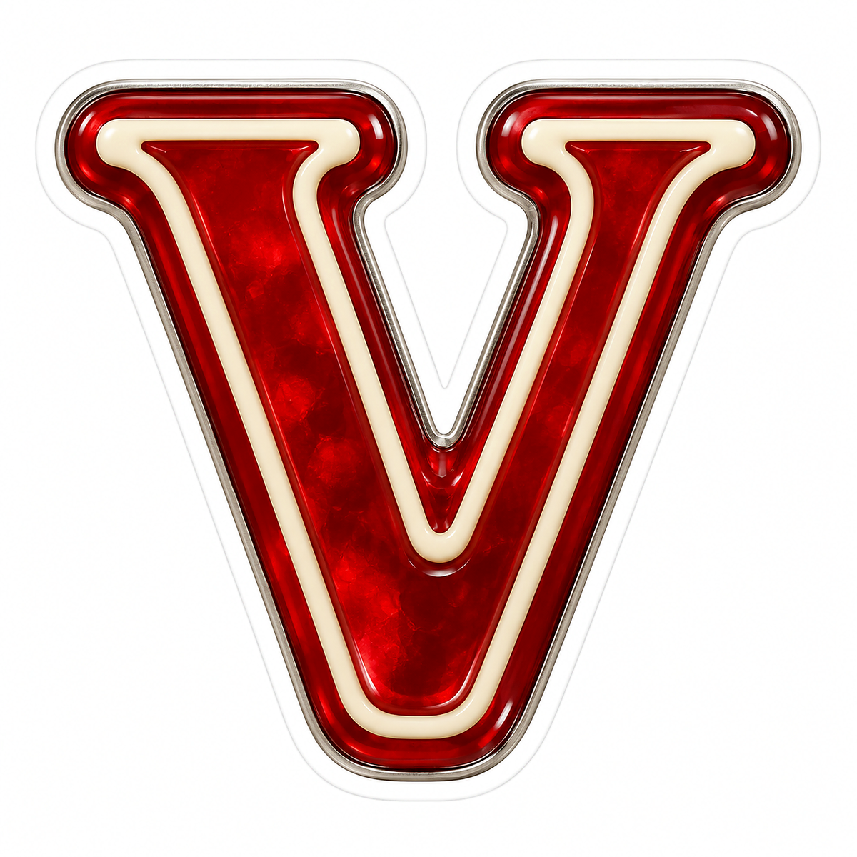 Ruby Marbled Serif Letter V with Ivory Trim Vinyl Decal Stickers