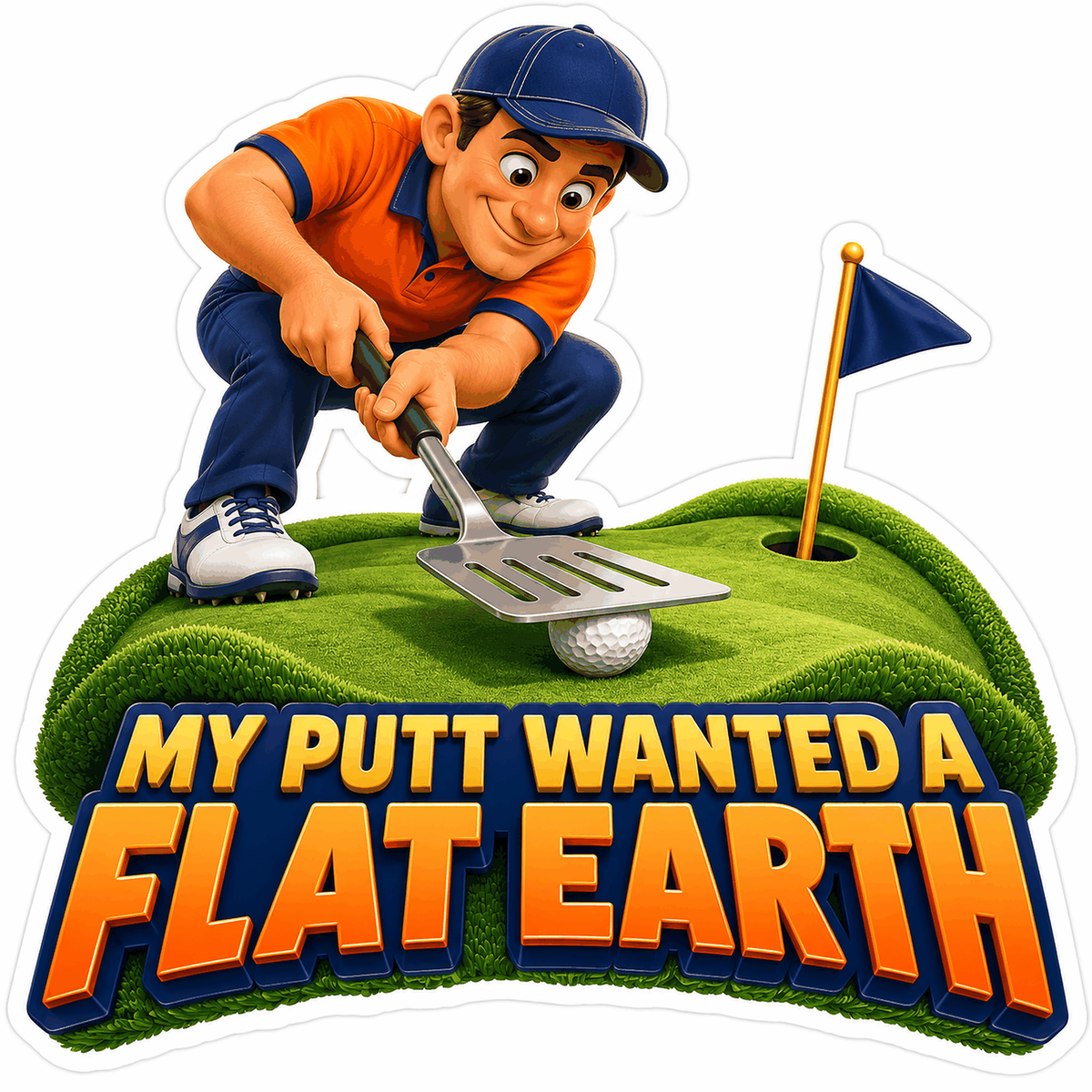 Golfer Flattening Putting Green With Spatula Art Vinyl Decal Stickers