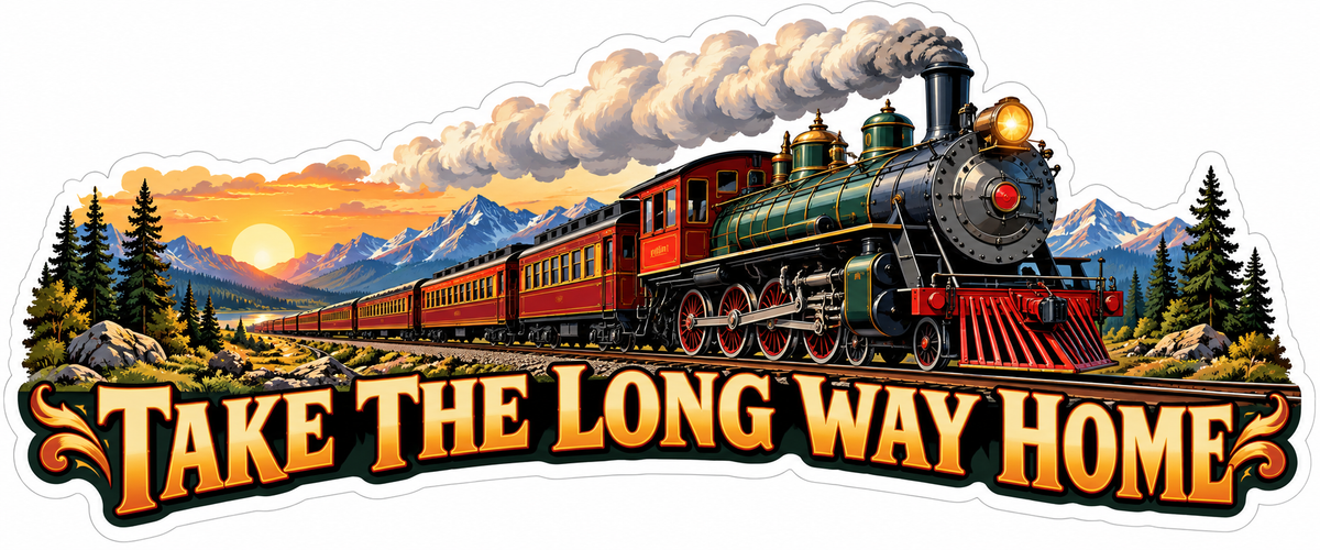 Steam Train with Take the Long Way Home Quote Vinyl Decal Stickers