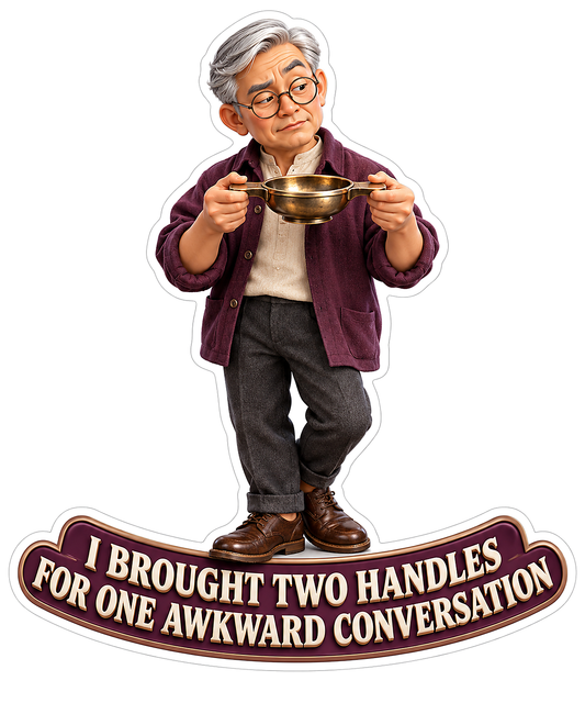 Gray Haired Man Holding Two Handled Bowl Vinyl Decal Stickers