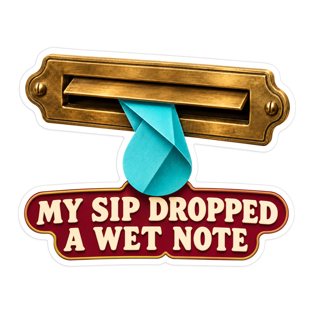 Brass Mail Slot with Blue Note and Sip Quote Vinyl Decal Stickers